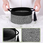 Small Gift Basket Empty to Fill – SweetMemo Mini Cute Woven Rope Organizer Baskets for Gifting, Baby Shower, Desk, Bathroom, Toys – Decorative Soft Bin with Gift Bag & Ribbon – Black Gray