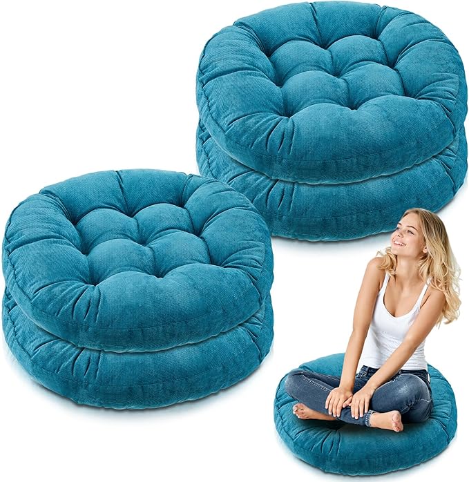 Jerify Floor Pillow Cushions Large Round Square Large Meditation Floor Pillow for Classroom Adult Meditation Picnic Party Seating Learning Daycare School(Round,Aquamarine,4 Pcs)
