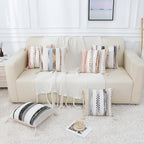 decorUhome Christmas Boho Decorative Throw Pillow Covers 18x18 Set of 2, Striped Chenille Tufted Pillow Covers with Tassels for Couch Bed Sofa, Cream White and Green