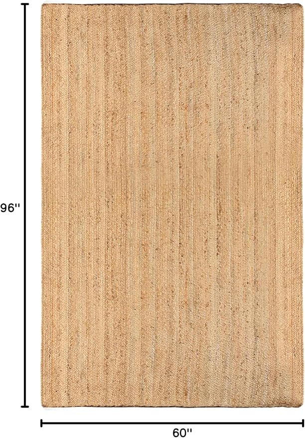 Superior Hand Woven Natural Fiber Reversible High Traffic Resistant Braided Jute Area Rug, 5' x 8'