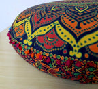 ICC 32 Inch Floor Pillows & Cushions Covers Decorative Hippie Mandala Pouf Pillow Covers Bohemian Seating Meditation Cushion Cover Large Boho Ottoman Case Pillowcase for Couch Blue Multi