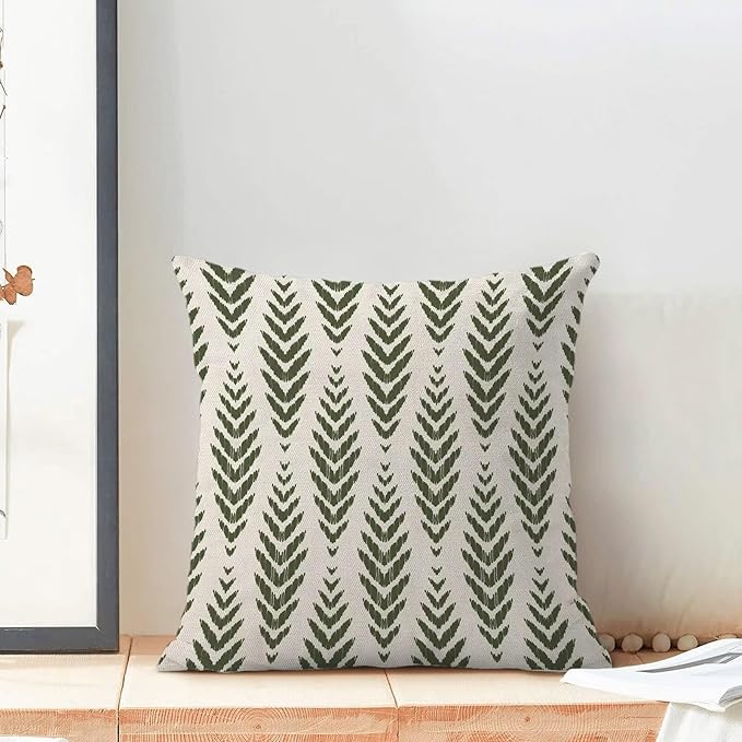 BETGINY Sage Green Boho Pillow Covers 24 x 24 Inch Pack of 2, Bohemian Ethnic Herringbone Pattern Decorative Throw Pillow Covers Vintage Linen Farmhouse Outdoor Pillowcase for Bedroom Home Sofa Decor