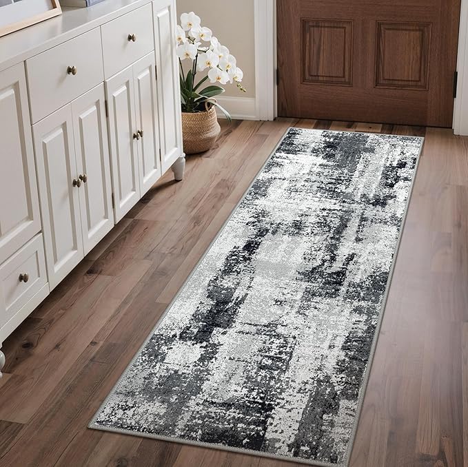 GENIMO Washable Rugs 2x5 Runner Rugs for Hallway Kitchen, Modern Lightweight Rug Ultra Soft Indoor Runner Rugs for Entryway, Low Pile Carpet with Non Slip Backing, Black White