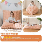 MAXYOYO 3 in 1 Kids Bean Bag Chair Bed, Child Floor Sofa for Gaming, Reading, Convertible Bean Bag Floor Cushion with Machine Washable Cover for Living Room Bedroom, Pink