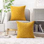 MIULEE Pack of 2 Mustard Yellow Throw Pillow Covers 16x16 Inch Soft Spring Chenille Pillow Covers for Sofa Living Room Couch Solid Dyed Cases