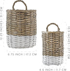 AuldHome Design Wall Hanging Baskets (Set of 2, Gray w/White); Woven WIcker Rustic Farmhouse Two-Tone Door Baskets, Small and Medium Size