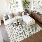 Area Rug 6x9 Rug Machine Washable Non-Slip Low Pile Print Pattern Western Rug for Living Room Bedroom Entryway Tribal Series -Navywhite/Black