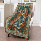 Vintage Tiger Floral Flannel Blanket 60x80in,Fierce Symmetrical Big Cat Design with Ornate Botanical Border,Soft Lightweight Throw for Animal Lovers,Boho Decor and Jungle Aesthetic Fans Gifts