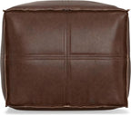 SIMPLIHOME Brody Square Pouf - 18 inch Wide Upholstered Vegan Leather Ottoman in Distressed Dark Brown, Boho Footstool, Coffee Table or Extra Seating for Living Room or Bedroom, Assembled