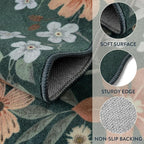 Lahome Floral Hallway Runner, 2X6 Washable Runner Rug Non-Slip, Ultra-Thin Soft Stain Resistant Boho Low-Pile Carpet for ‎Kitchen Laundry Bathroom Bedroom Flore, Dark Green