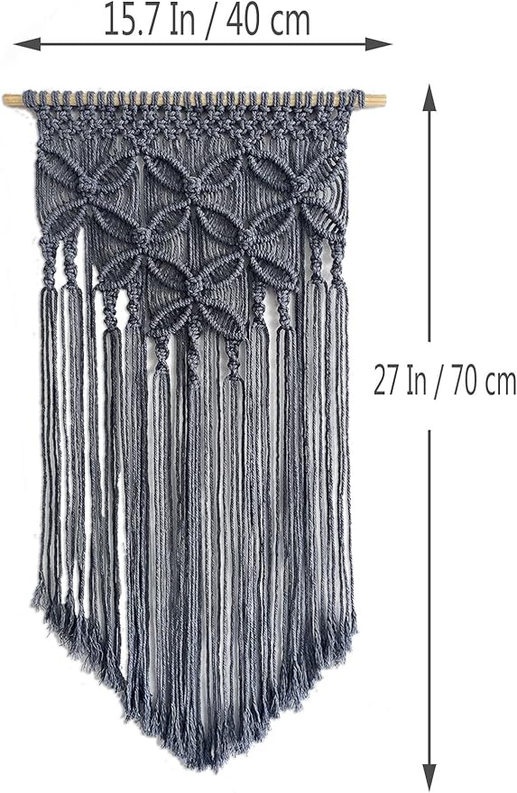 Winterdemoon Handmade Cotton Home Decor Macrame Wall Hanging Grey