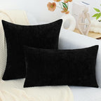 decorUhome Chenille Black Spring Euro Sham Throw Pillow Covers 24x24 Inch Set of 2, Decorative Soft Couch Pillow Covers Solid Dyed Accent Farmhouse Neutral Square Pillow Cases for Sofa