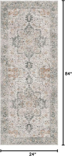 GENIMO 2x7 Area Rugs for Living Room, Machine Washable Non Slip Vintage Retro Rugs, Low Pile Lightweight Chenille Print Rug for Bedroom, Dining Room, Home Office, Multi