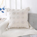 PANOD Super Soft Farmhouse Decorative Plush Throw Pillow Covers 16 x 16 White,Solid Pom pom Tufted with Tassels Modern Accent Boho Square Cushion Cover Pillow Case for Couch Sofa
