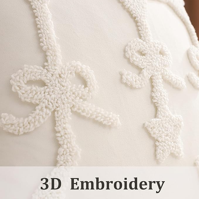 Tosleo Ramadan Pillow Covers 18x18 inch Set of 2 Beige Tufted Bow Embroidery Throw Pillow Covers Ramadan Eid Mubarak Cushion Covers Moon and Star Decorations for Home Couch Sofa Outdoor