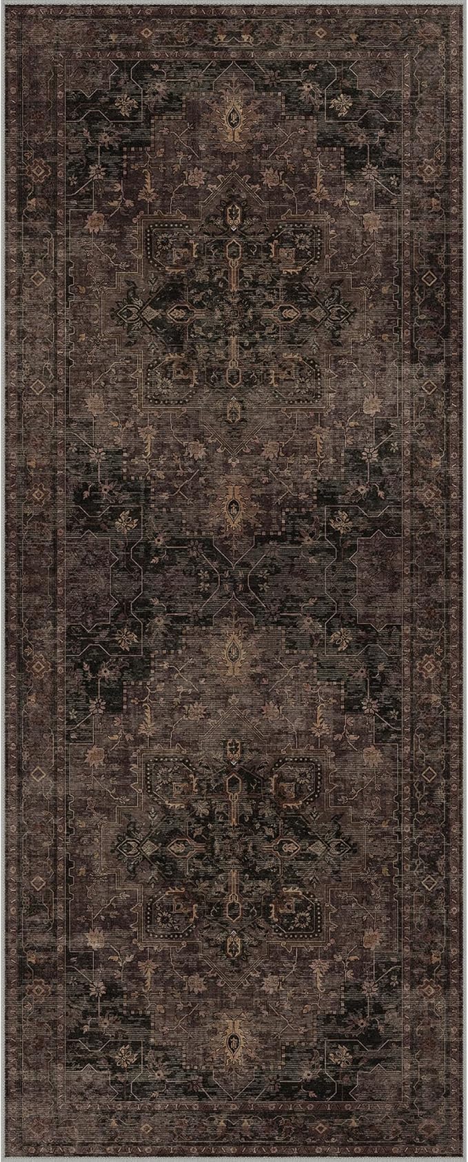 GENIMO 2x10 Runner Rugs for Hallway, Machine Washable Rugs Non Slip Vintage, Low Pile Lightweight Soft Runner Rug for enrtyway, Corridor, Home, Office, Kitchen, Charcoal Brown