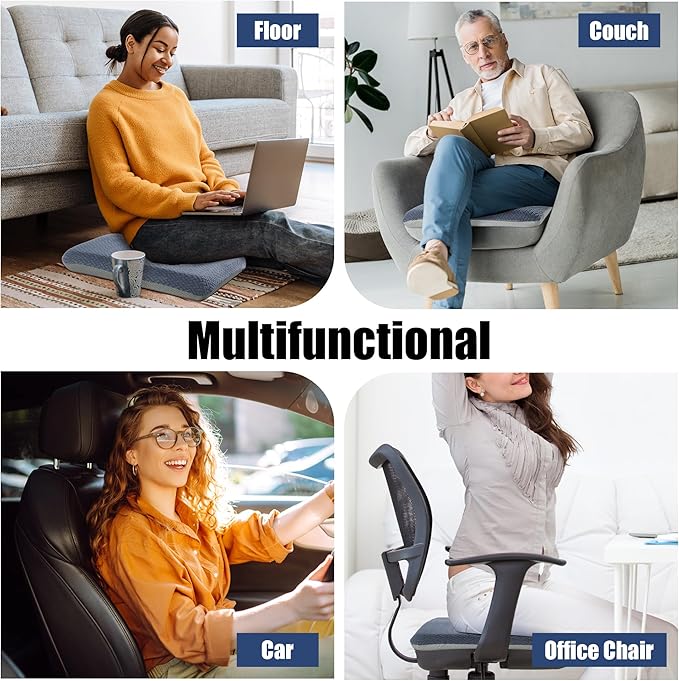 HOMBYS Tufted Furry Recliner Seat Cushion for Elderly Foam Curved Edge Large Square Seat Cushion for Recliner Chair, Floor Pillow, Office Chair, Car, No Pressure on Thighs(Grey, 20 * 18 * 3in)