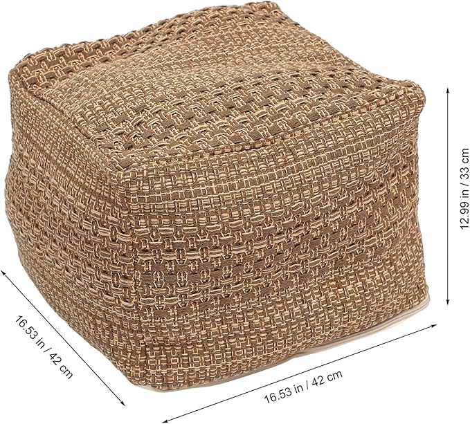 LIFKOME Footstool Square Pouf Ottoman Cotton Pouf Chair Handmade Woven Foot Stool Soft Knitted Cotton Linen Footrest Square Floor Cushion Tatami Seats Cushion for Living Room Ottoman Pouf