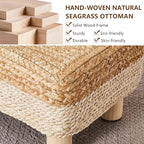 Wimarsbon Natural Seagrass Footstool Ottoman Rectangular Footrest Pouf Ottomans with Wooden Legs Hand Weave Step Stool for Living Room Bedroom Entryway White