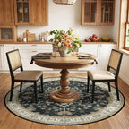 Area Rugs Round 6ft Washable Non-Slip, Floral Vintage Distress Print Pattern Medallion Carpet for Living Room Bedroom Dining Room, Vintage Black Brown Neutral