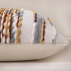 Boho Striped Throw Pillow Covers 18x18 Inch Set of 2 Farmhouse Decorative Pillow Covers Chenille Tufted Accent Neutral Pillowcase Brown White Cushion Cover for Living Room Couch Sofa Bed