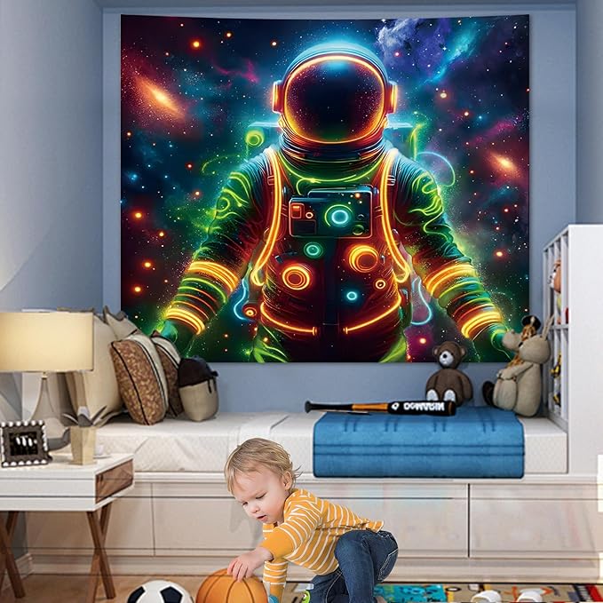 Apdidl Blacklight Posters Tapestry Space Astronaut Tapestries for Bedroom, Black Light Posters Cool Space Galaxy Wall Hanging, UV Reactive Art Aesthetic Decor Tapestry for Living Room Dorm (51"X60")