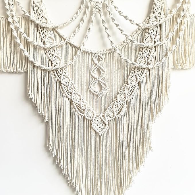 Large Macrame Wall Hanging - Boho Tapestry Macrame Wall Decor Art- Chic Bohemian Handmade Woven Tapestry Home Decoration for Bedroom Living Room Apartment Dorm Gallery - 43"x32" (Tassel-A)