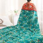 Boho Throw Blanket, 100% Organic Cotton Skin-Friendly Breathable Ultra Soft Bed Quilt Throw - All Season Blue & Red FishFarmhouse Decor Blanket for Sofa Couch Chair and Gift. 60" x 80"