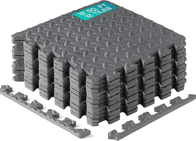 Yes4All EVA Interlocking Mats, Puzzle Floor Tiles, Foam Floor Padding with Border for Furniture, Home Space, Living Room, Garage 11,15,32,99 SQFT