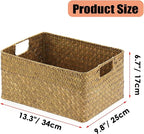 Hipiwe Seagrass Storage Basket Bin Rectangular Handwoven Wicker Storage Box with Handle Opened Baskets Box for Shelf Organizing Closet Bathroom, Caramel, Medium