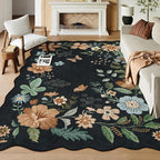 Lahome Floral 9x12 Area Rugs for Living Room Bedroom, Soft Washable Rugs 9x12 Stain Resistant, Ultra-Thin Non-Slip Boho Dining Room Rug Flore Accent Carpet for Office (9x12ft,Black/Grey)
