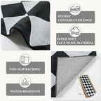 Beeiva Checkered Print Black Bathroom Runner Rug 2x6, Washable Ultra Thin Non Slip Laundry Room Rug Moroccan Stain Resistant Kitchen Runner, Modern Trellis Carpet for Hallway Bedroom Entryway Decor