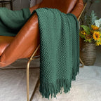 LOMAO Knitted Throw Blanket with Tassels Bubble Textured Lightweight Throws for Couch Cover Home Decor (Green, 60x80)