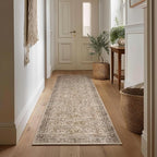 2'x6' Washable Runner Rug Utral Soft Lightweight Vintage Boho Distressed Non-Slip Backing,Low Pile Stain Resistant Farmhouse Rug for High-Traffic Hallway, Kitchen & Laundry