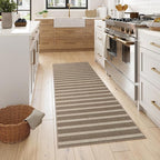 Lahome Elance Striped Easy Jute Hallway Runner Rug, 2x6 Kitchen Mats for Floor Washable Entryway Runner, Farmhouse Neutral Indoor Outdoor Carpet for Hallway 6ft Entry Laundry, Khaki