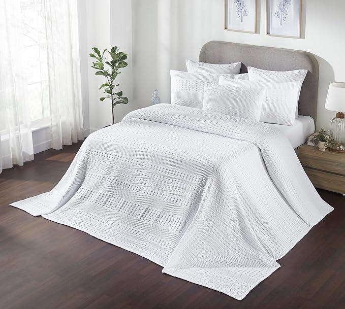 VHC Brands 100% Cotton Waffle Weave White Oversized King Size Blanket 120x120, Decorative Cotton Throw Blanket, Boho Farmhouse Bedroom Decor for Bed, Couch, or Sofa