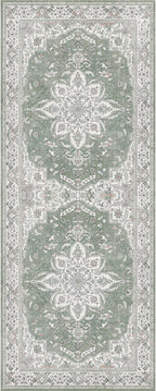 GENIMO 2X5 Washable Vintage Runner Rug for Hallway, Non-Slip Low Pile Chenille Print Rug, Soft Rugs for Indoor Entryway Kitchen Corridor, Sage & Linen