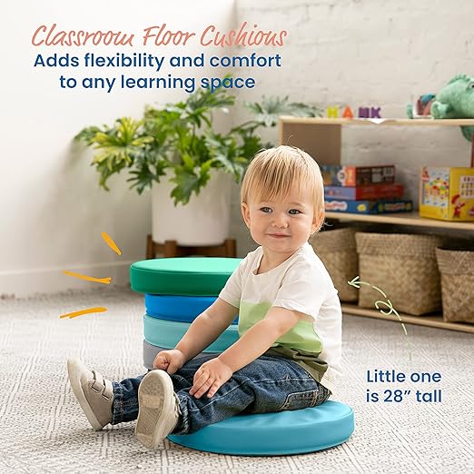 ECR4Kids SoftZone Floor Cushions, Round, Flexible Seating, Contemporary, 6-Piece