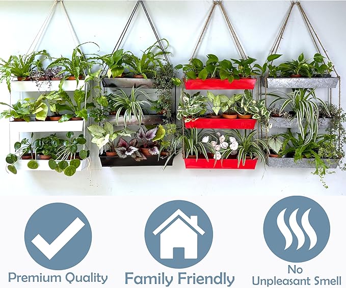 LaLaGreen 16 Inch Wall Mounted Tiered Planter for Indoor Succulent Plants, 3 Tier Modern Black Rectangular Metal Planter