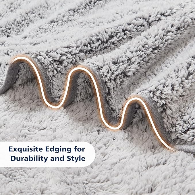 EMME Soft Sherpa Fleece Blanket Reversible Plush Fluffy Large Blanket, Light Weight Warm Decorative Boho Blanket Cover for Sofa, Couch, Bedroom,Travel(Plush Grey,60"x80")