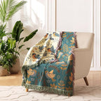 Boho Throw Blanket for Couch 100% Cotton Soft Birds and Floral Double Embroidery Breathable Spring Throw Blankets,50"x60" All Season Reversible Throws for Sofa Chair Livingroom Home Decor