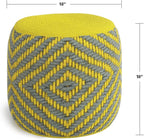 SIMPLIHOME Kent Boho Round Woven Outdoor/ Indoor Pouf in Grey and Yellow Recycled PET Polyester for the Living Room, Bedroom and Kids Room