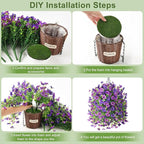 Artificial Flowers Hanging Baskets, 4 Bundles Outdoor Hanging Basket Spring Summer Decoration, No Fade Realistic Fake Flowers Plants for Porch Patio Balcony Home Yard Decor(Double Purple)