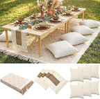 Extra Large Outdoor Boho Picnic Blanket 118'' x 71'' Beige White Table Runner 6 Throw Pillow Cover Woven Cotton Yarn Oversize Beach Blanket Washable for Picnic Camp Wedding