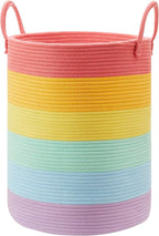 15”Dx20“H Rainbow Baby Girls Kids Hamper Laundry Basket for Nursery Toddler Clothes Blanket Toy Storage Woven Rope Unicorn Hamper in Playroom Bedroom 60L Large