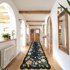Lahome Floral Hallway Runner Rug Non Slip, 2'6''x10' Washable Runner Ultra-Thin Soft Kitchen Runners for Hallways, Stain Resistan Carpet for Entryway Bathroom Flore (Black/Grey)