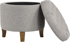 Homepop Home Decor | Upholstered Round Tufted Foot Rest Ottoman | Ottoman with Storage for Living Room & Bedroom | Decorative Home Furniture, Gray Fabric