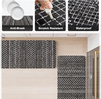 KIMODE Anti Fatigue Mats for Kitchen Floor 17"x47"+17"x29", Black Boho Kitchen Rugs Sets of 2, Cushioned Kitchen Floor Mats, Non Slip Standing Mats for Sink Laundry Office Desk