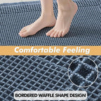 MIULEE Set of 2 Waffle Bathroom Rugs, Boho Bath Rug Super Absorbent, Non Slip Washable Ultra Soft Rubber Backed Shower Bath Mats for Floor, Tub, Shower, Bordered Design, Blue, 18x30 Inch