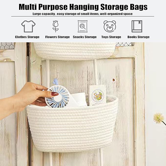 AARAINBOW Wall Hanging Cotton Baskets, Large 3 Tier Decorative Basket for Wall, Nursery, Bathroom, Boho Organizing (B-White)